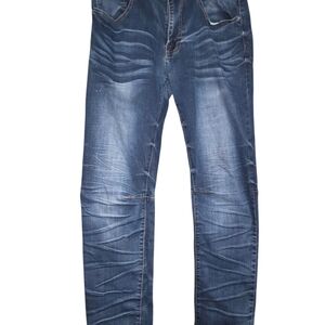 Slim Blue Jeans with Moto-Style Knee Detail